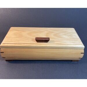 Handcrafted Pine Jewelry Box Red Felt Lining Walnut Trim 6 Compartment Magnetic